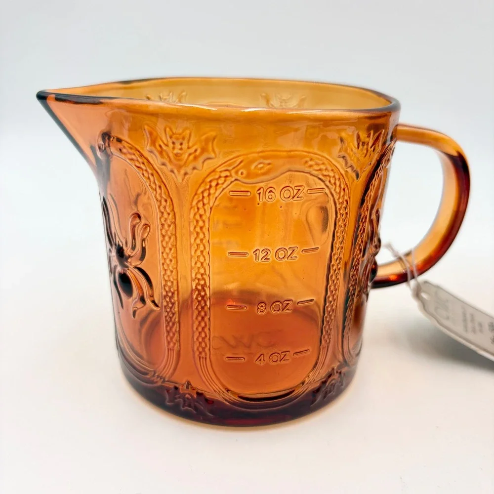 Cook With Color CWC Amber Glass Measuring Cup Set Spider Bat Snake Halloween